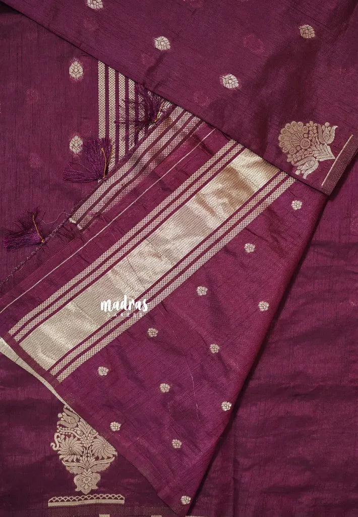 Winered - Raaga - Raw mango tussar silk with big motif border and buttas