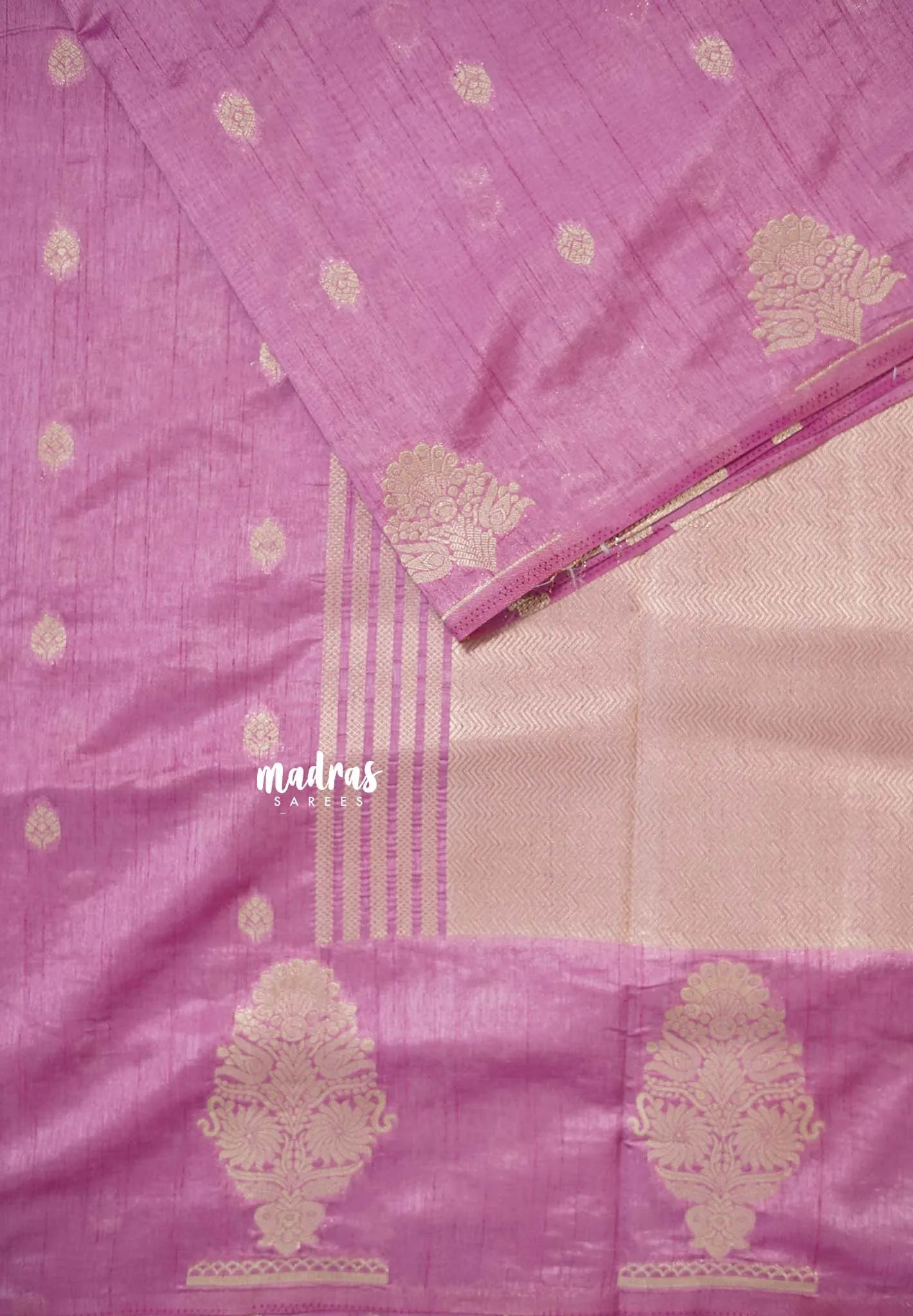 Onion Pink - Raaga - Raw mango tussar silk with big motif border and buttas