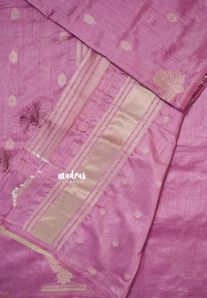 Onion Pink - Raaga - Raw mango tussar silk with big motif border and buttas