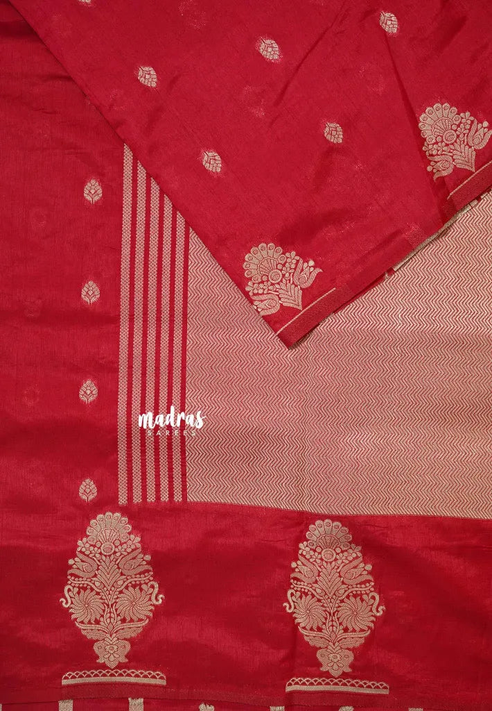 Reddish Pink - Raaga - Raw mango tussar silk with big motif border and buttas