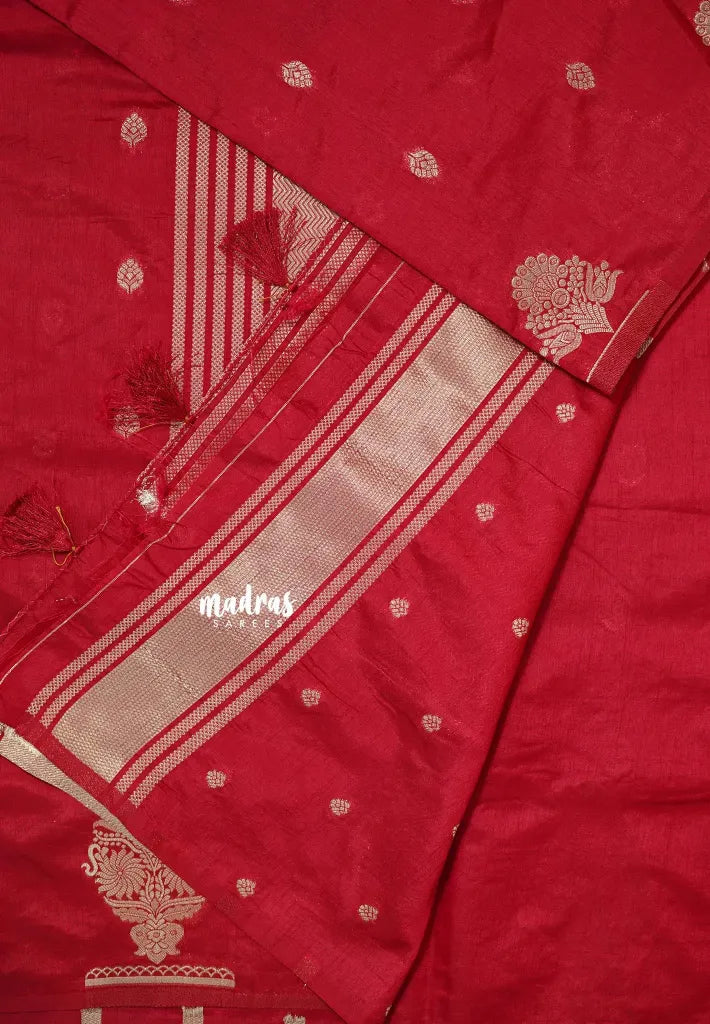 Reddish Pink - Raaga - Raw mango tussar silk with big motif border and buttas