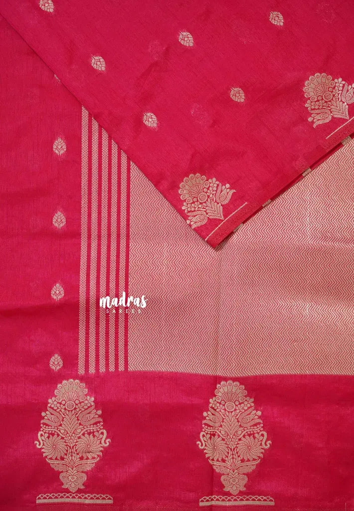 Queen's Pink - Raaga - Raw mango tussar silk with big motif border and buttas