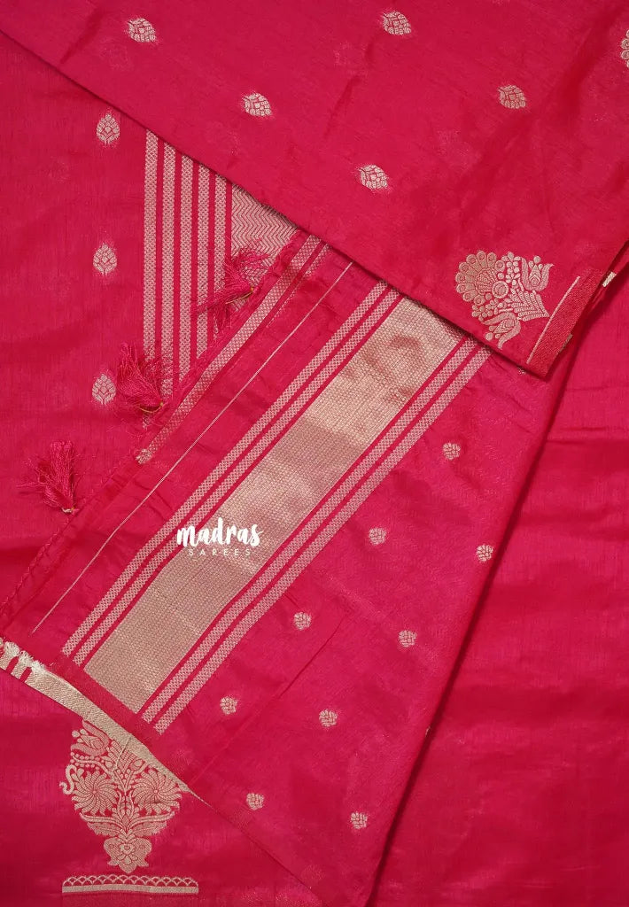 Queen's Pink - Raaga - Raw mango tussar silk with big motif border and buttas