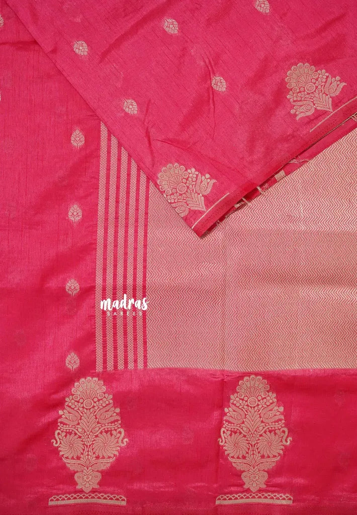 Rose Pink - Raaga - Raw mango tussar silk with big motif border and buttas