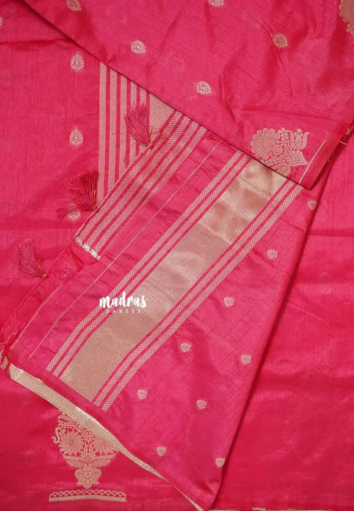 Rose Pink - Raaga - Raw mango tussar silk with big motif border and buttas