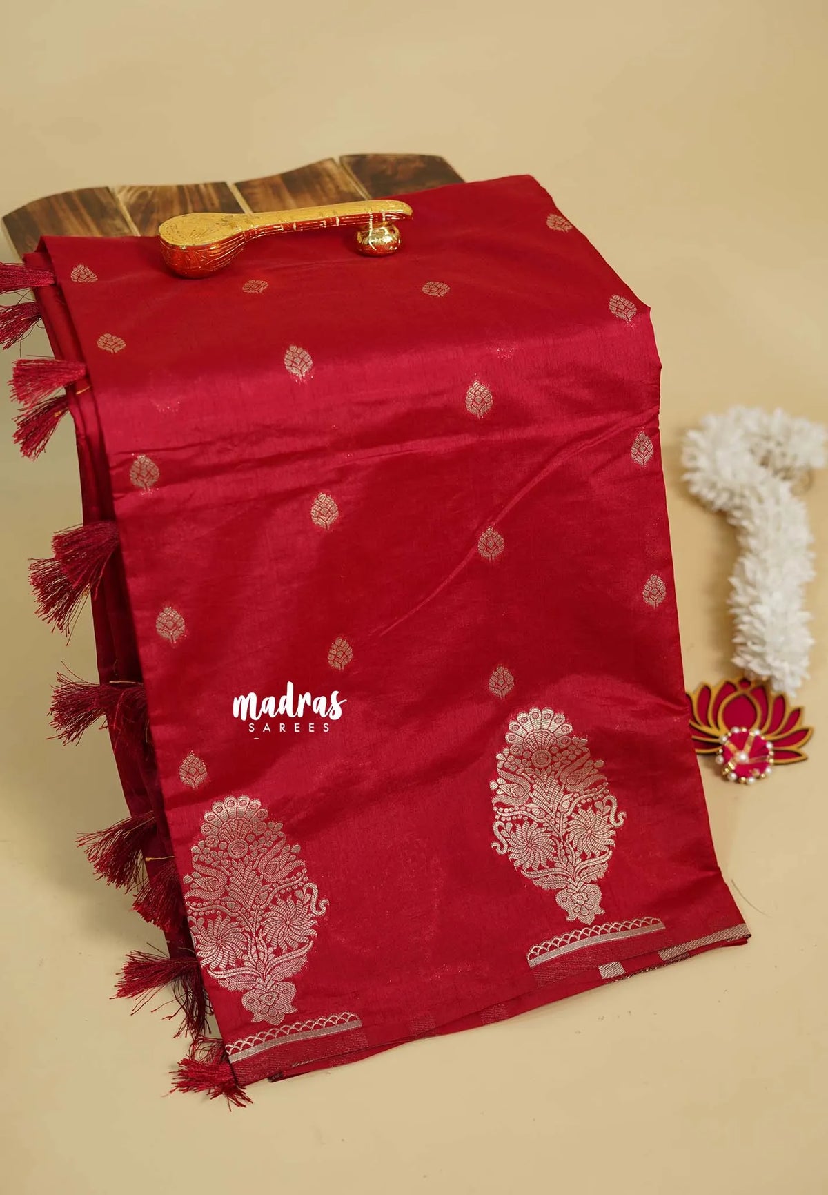 Reddish Pink - Raaga - Raw mango tussar silk with big motif border and buttas