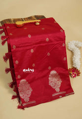 Reddish Pink - Raaga - Raw mango tussar silk with big motif border and buttas
