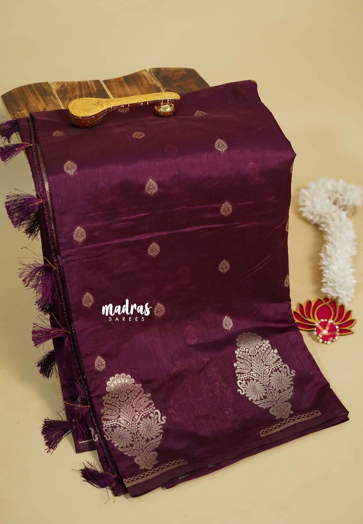 Winered - Raaga - Raw mango tussar silk with big motif border and buttas