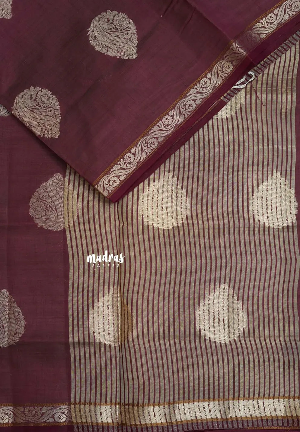 Dual Shade Wine Brown - Raaga - Lightweight Semi tussar saree with bog buttas and small border