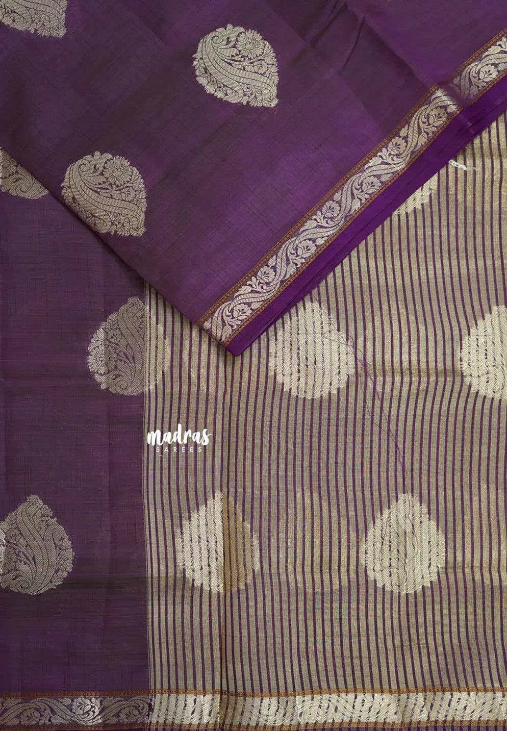 Dual Shade Jamun Purple - Raaga - Lightweight Semi tussar saree with bog buttas and small border