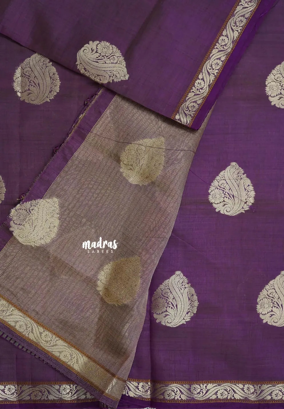 Dual Shade Jamun Purple - Raaga - Lightweight Semi tussar saree with bog buttas and small border