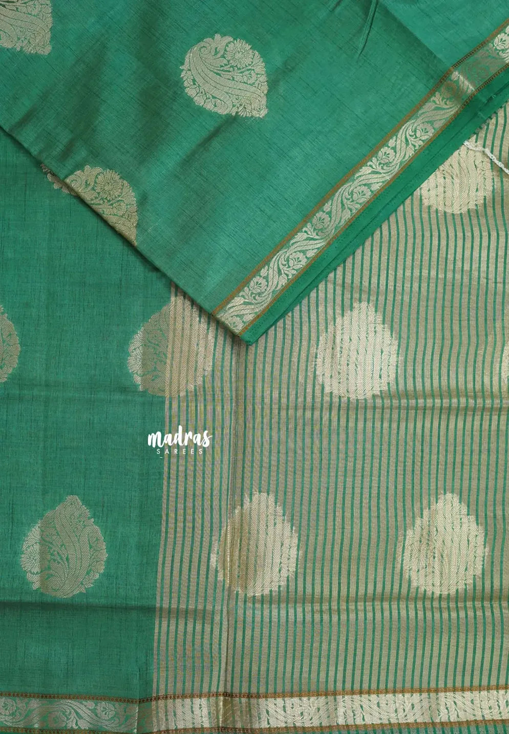 Dual Shade Seafoam Green - Raaga - Lightweight Semi tussar saree with bog buttas and small border