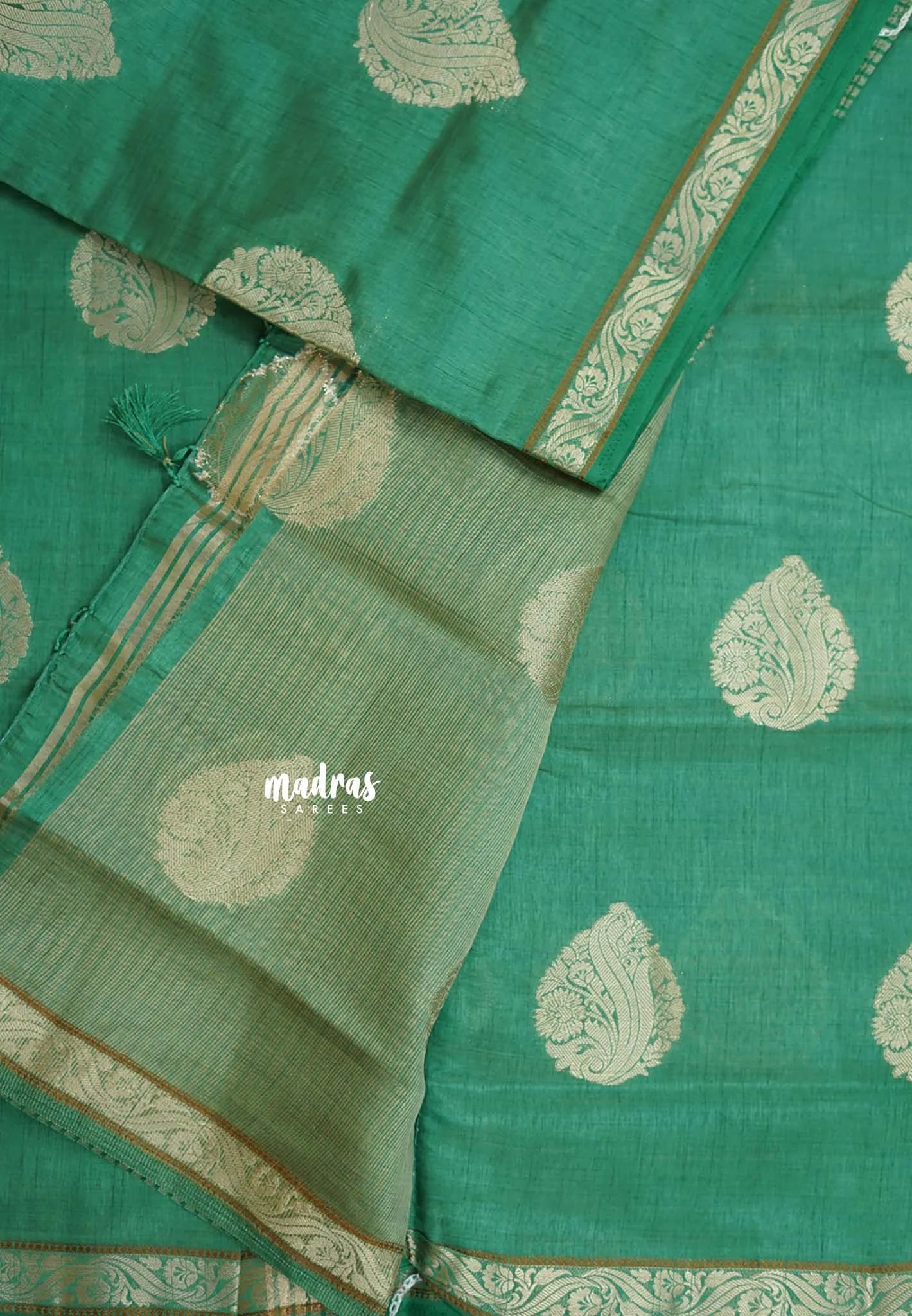 Dual Shade Seafoam Green - Raaga - Lightweight Semi tussar saree with bog buttas and small border