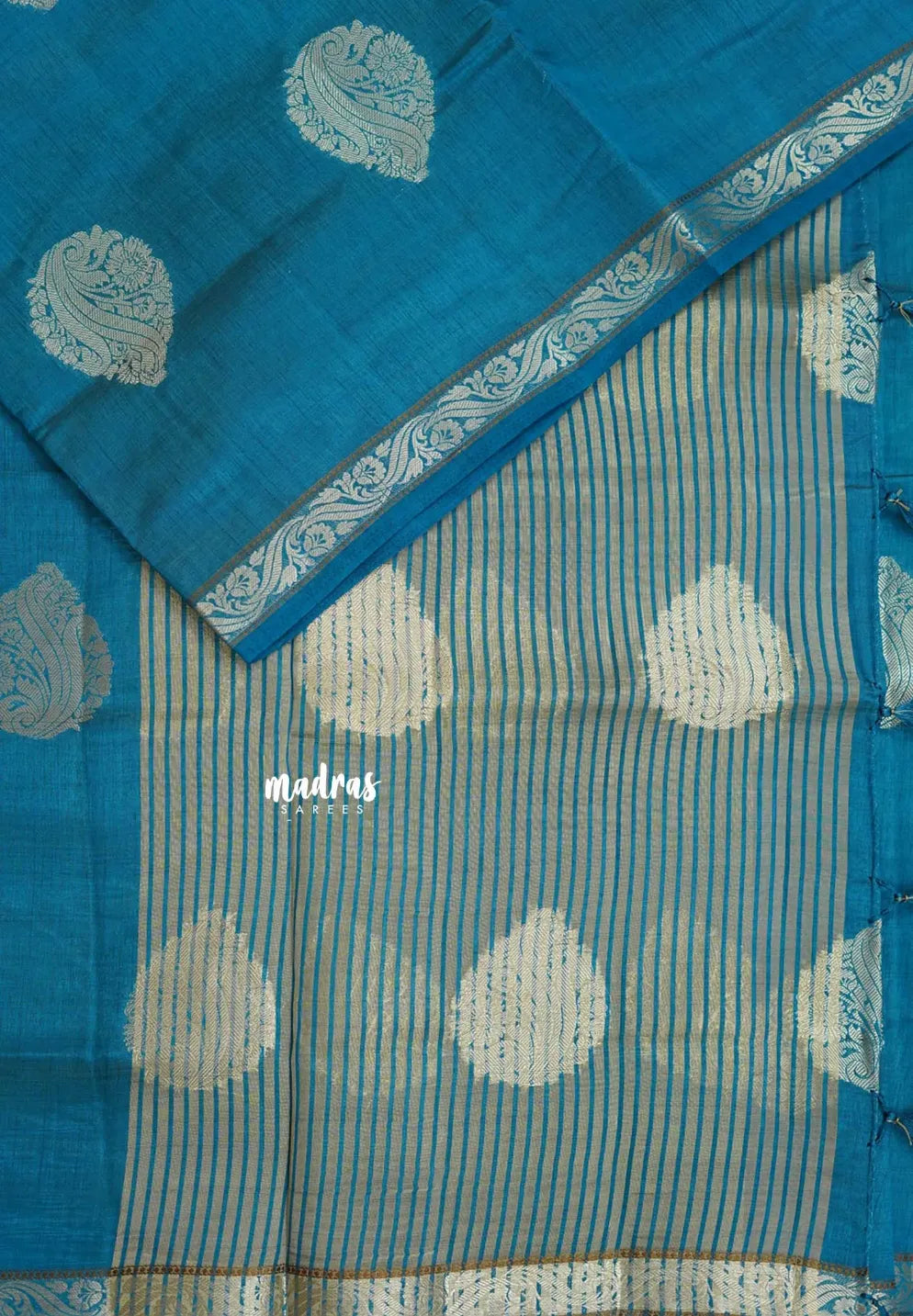 Dual Shade Peacock Blue - Raaga - Lightweight Semi tussar saree with bog buttas and small border