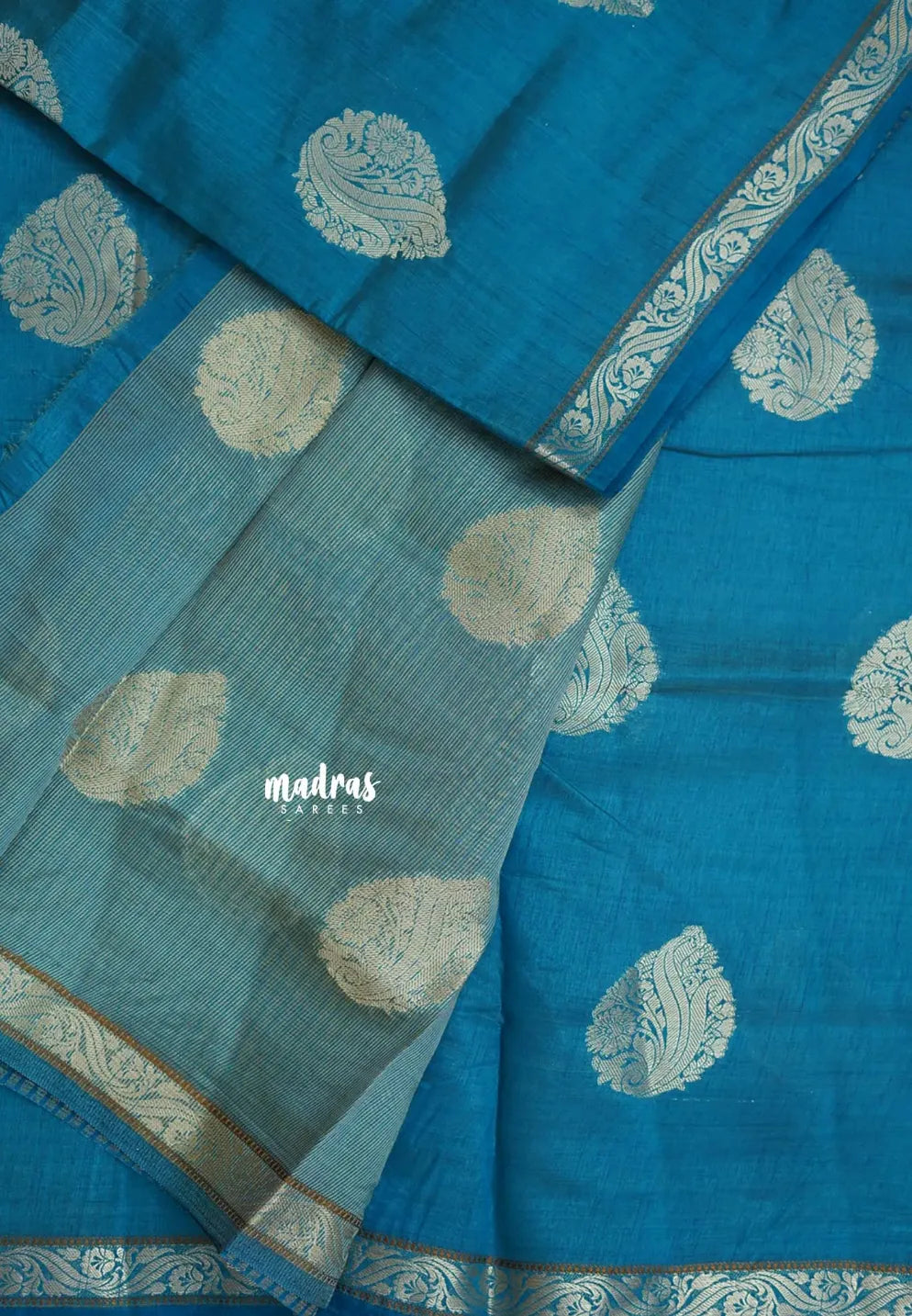 Dual Shade Peacock Blue - Raaga - Lightweight Semi tussar saree with bog buttas and small border