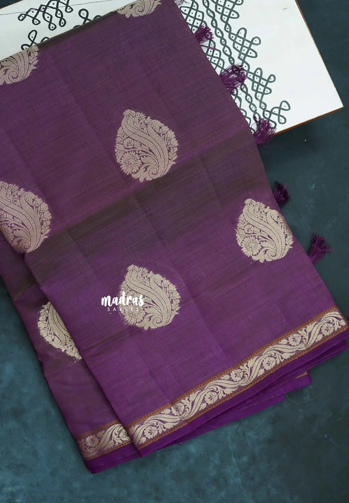 Dual Shade Jamun Purple - Raaga - Lightweight Semi tussar saree with bog buttas and small border