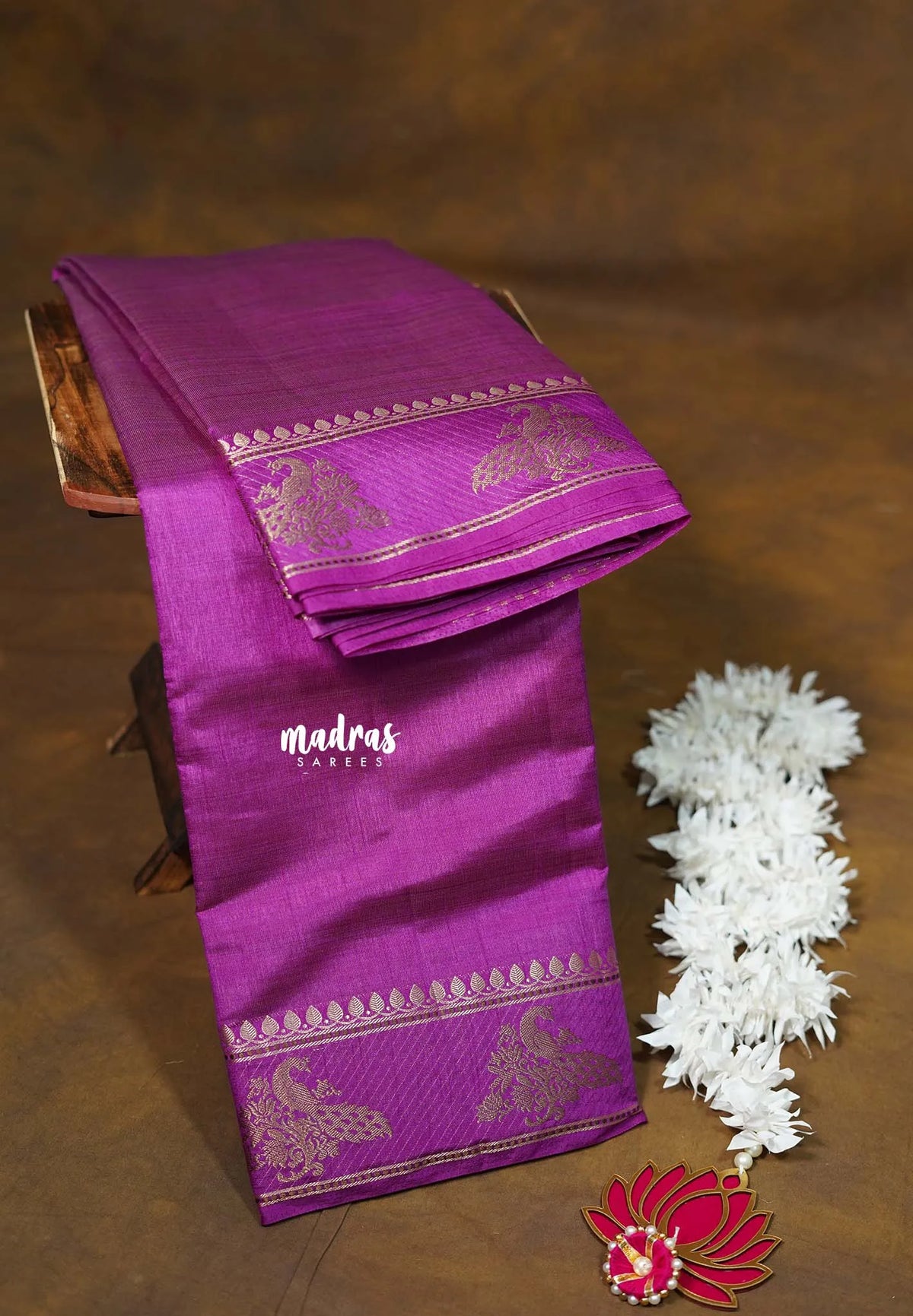 Dual Shade Magenta - Raaga - Semi Tussar Plain body with Mayil Border - Best for Gifting