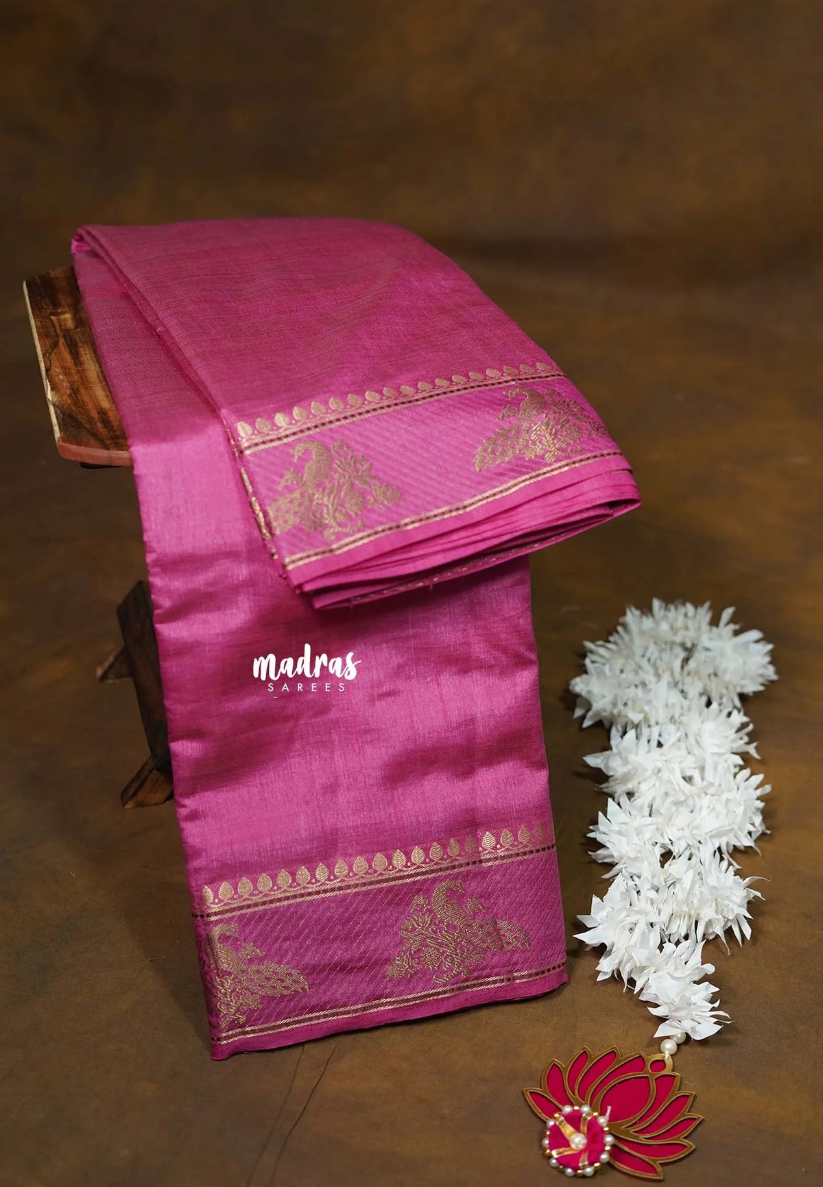 Dual Shade Rose Pink - Raaga - Semi Tussar Plain body with Mayil Border - Best for Gifting