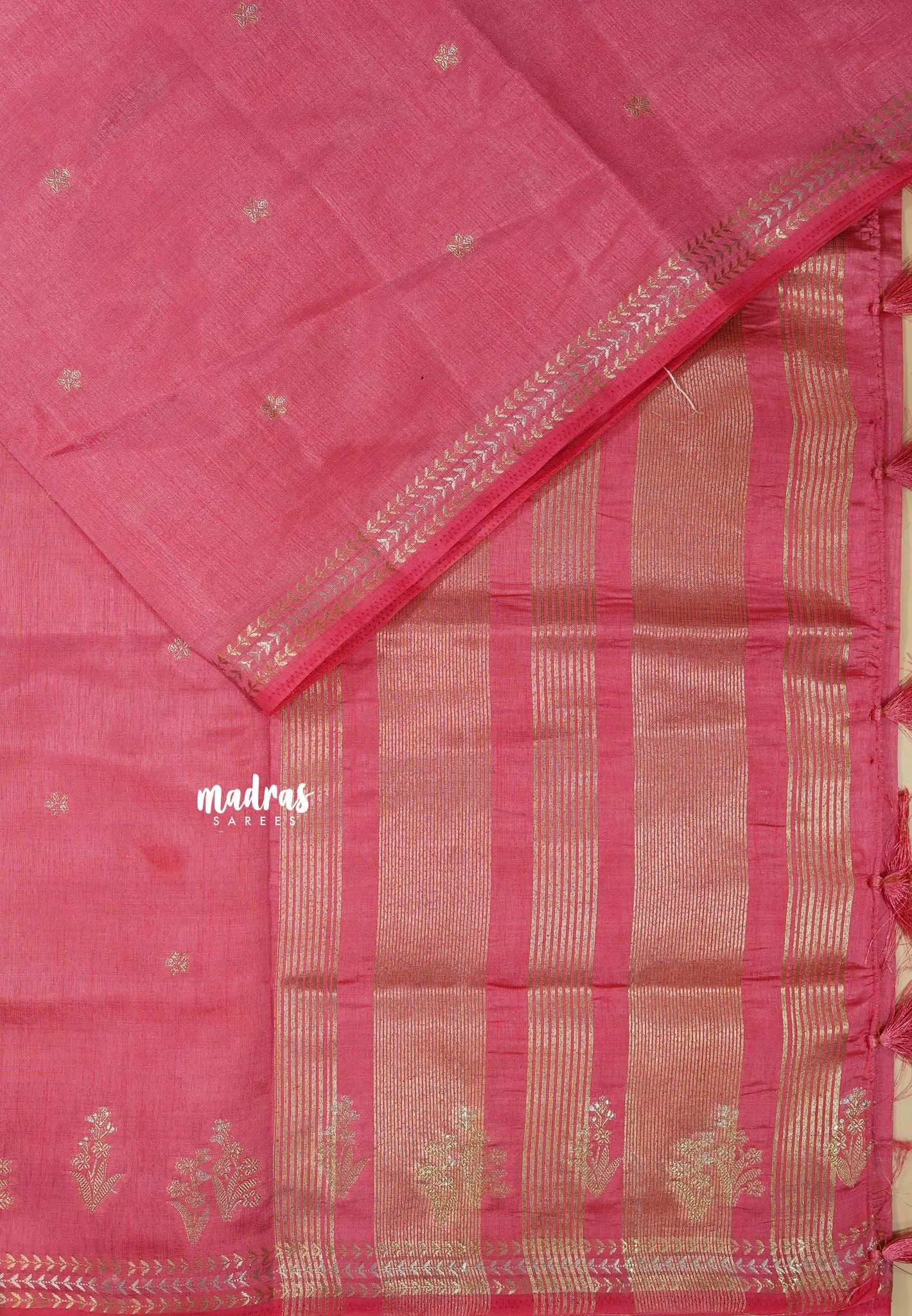 Pink - Raaga - Lightweight Semi tussar saree with small floral border with buttas