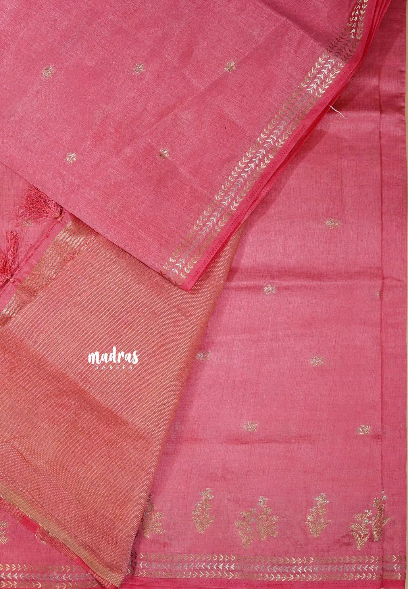 Pink - Raaga - Lightweight Semi tussar saree with small floral border with buttas