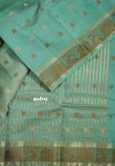 Muted Sea Green - Raaga - Semi Tussar Raaga  with Buttas and Elephant Thread Border - Best for Festive Wear