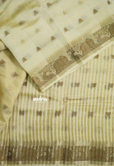 Beige - Raaga - Semi Tussar Raaga  with Buttas and Elephant Thread Border - Best for Festive Wear