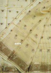 Beige - Raaga - Semi Tussar Raaga  with Buttas and Elephant Thread Border - Best for Festive Wear