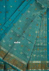 Teal Blue - Raaga - Semi Tussar Raaga  with Buttas and Elephant Thread Border - Best for Festive Wear