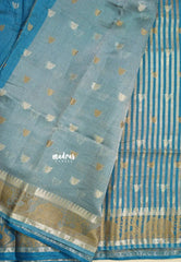 Deep Teal Blue - Raaga - Semi Tussar Raaga  with Buttas and Elephant Thread Border - Best for Festive Wear
