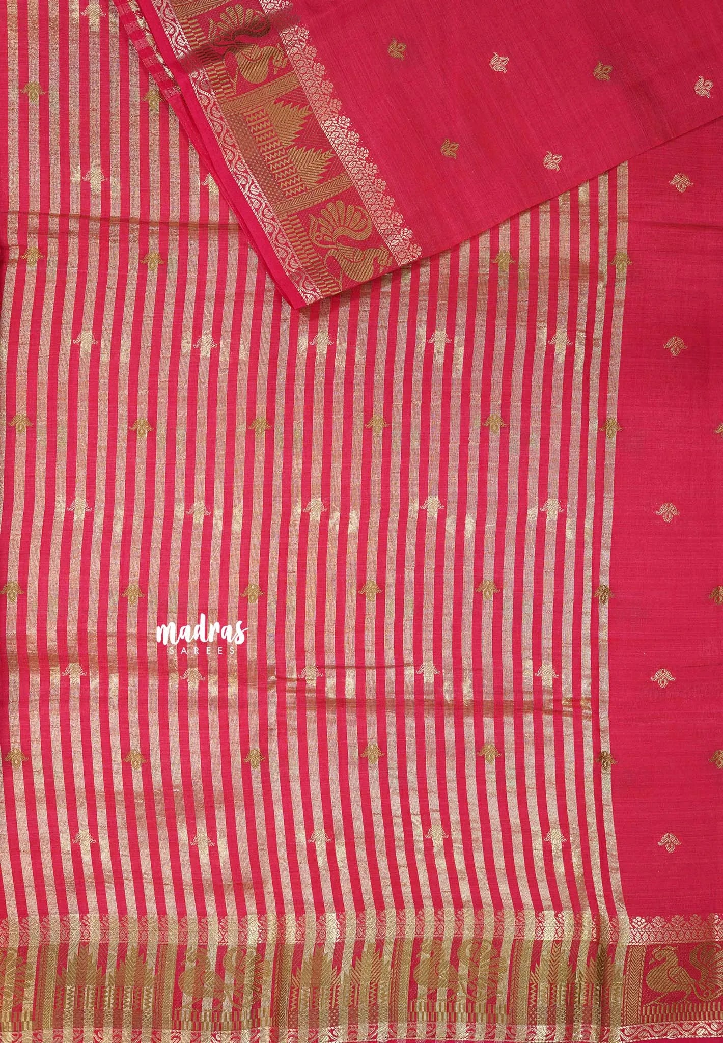 Reddish Pink - Raaga - Semi Tussar Plain body with Buttas and Mayil Border