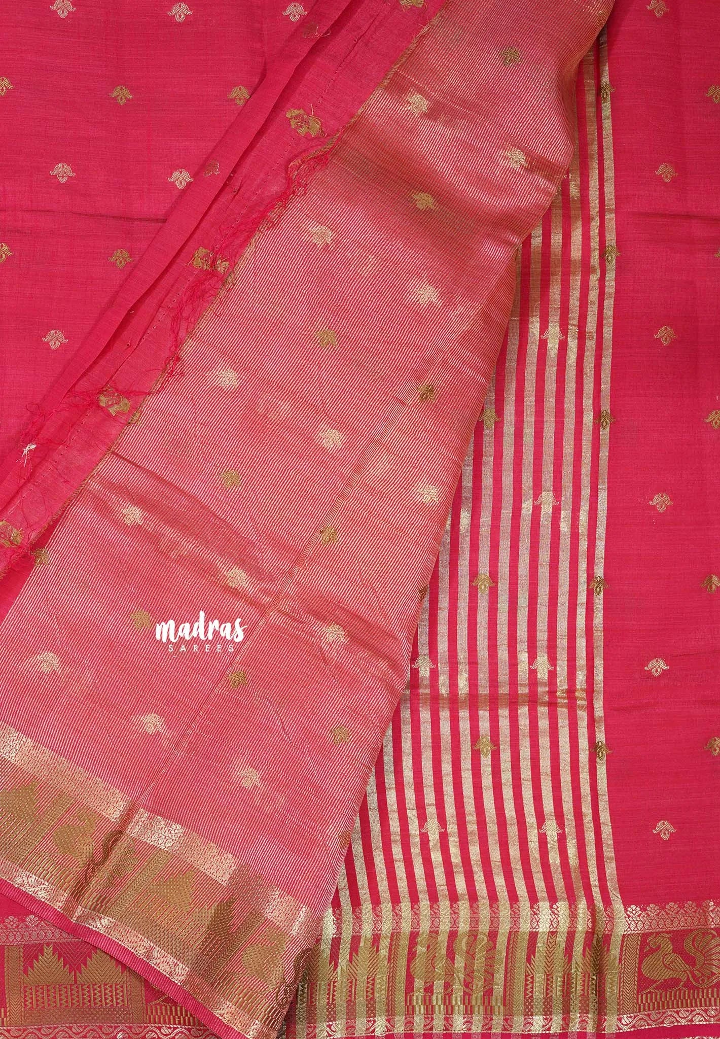Reddish Pink - Raaga - Semi Tussar Plain body with Buttas and Mayil Border