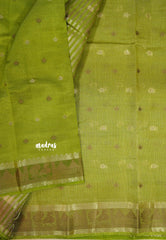 Pretty Parrot Green - Raaga - Semi Tussar Plain body with Buttas and Mayil Border