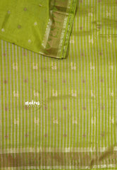Pretty Parrot Green - Raaga - Semi Tussar Plain body with Buttas and Mayil Border