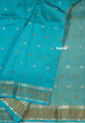 Teal Blue - Raaga - Semi Tussar Plain body with Buttas and Mayil Border