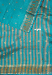Teal Blue - Raaga - Semi Tussar Plain body with Buttas and Mayil Border
