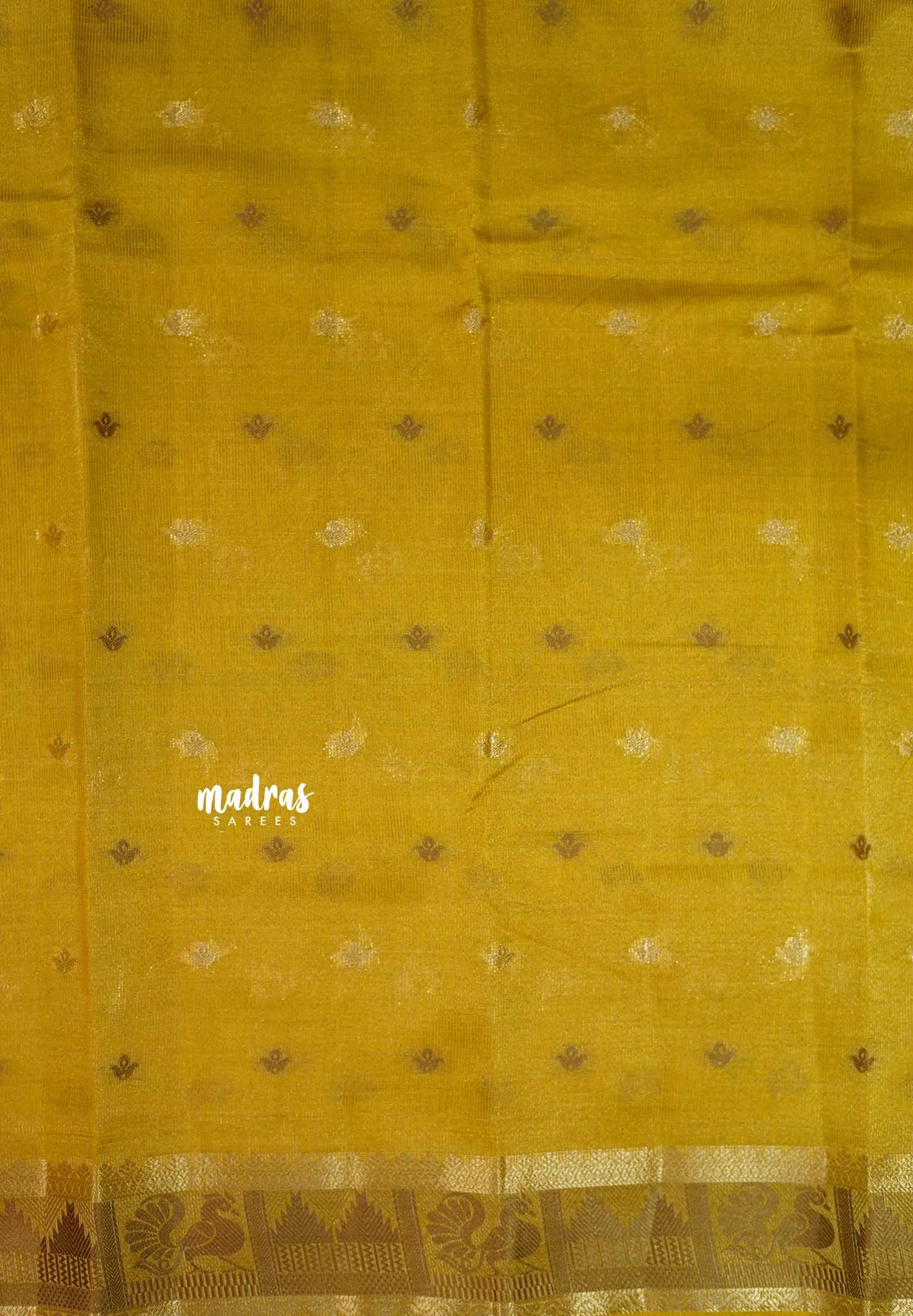 Paris Yellow - Raaga - Semi Tussar Plain body with Buttas and Mayil Border