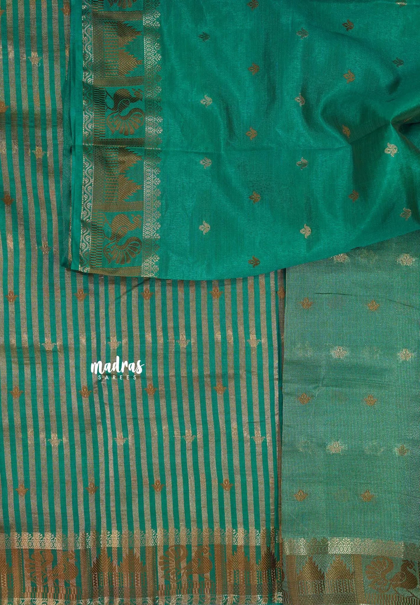 Aqua Green - Raaga - Semi Tussar Plain body with Buttas and Mayil Border