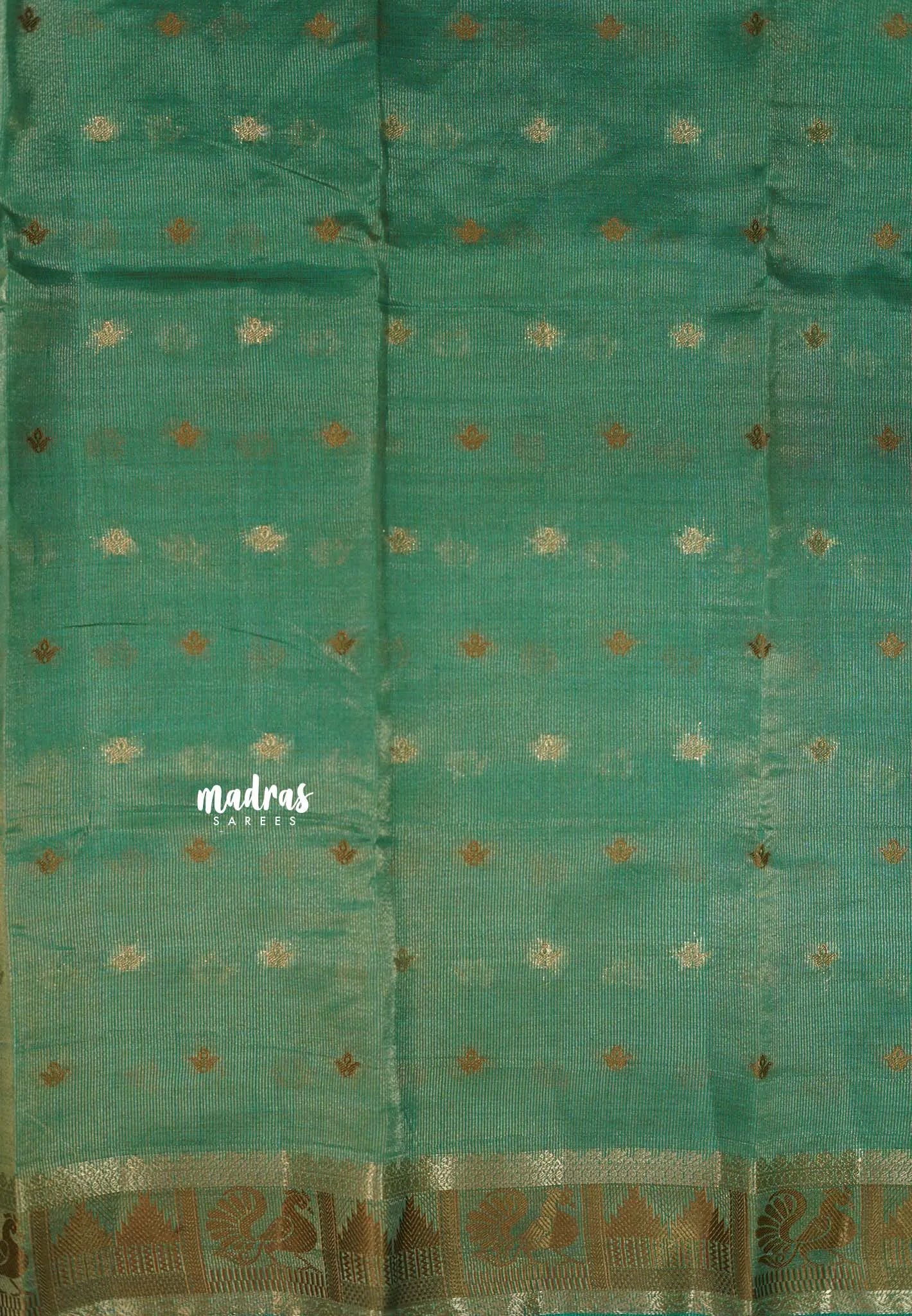 Aqua Green - Raaga - Semi Tussar Plain body with Buttas and Mayil Border