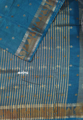 Peacock Blue - Raaga - Semi Tussar Plain body with Buttas and Mayil Border