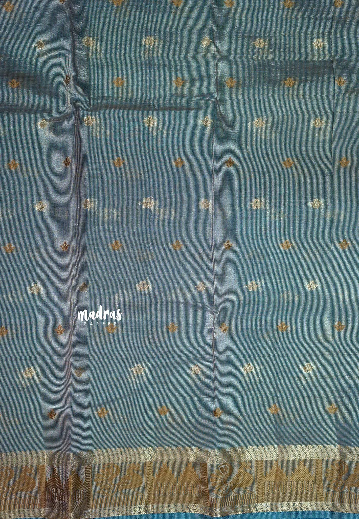 Peacock Blue - Raaga - Semi Tussar Plain body with Buttas and Mayil Border
