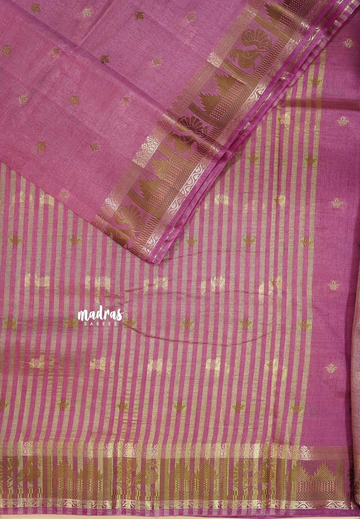 Onion Pink - Raaga - Semi Tussar Plain body with Buttas and Mayil Border