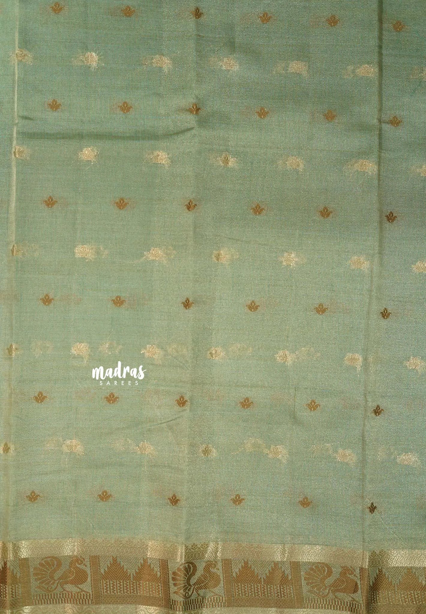 Muted Sea Green - Raaga - Semi Tussar Plain body with Buttas and Mayil Border