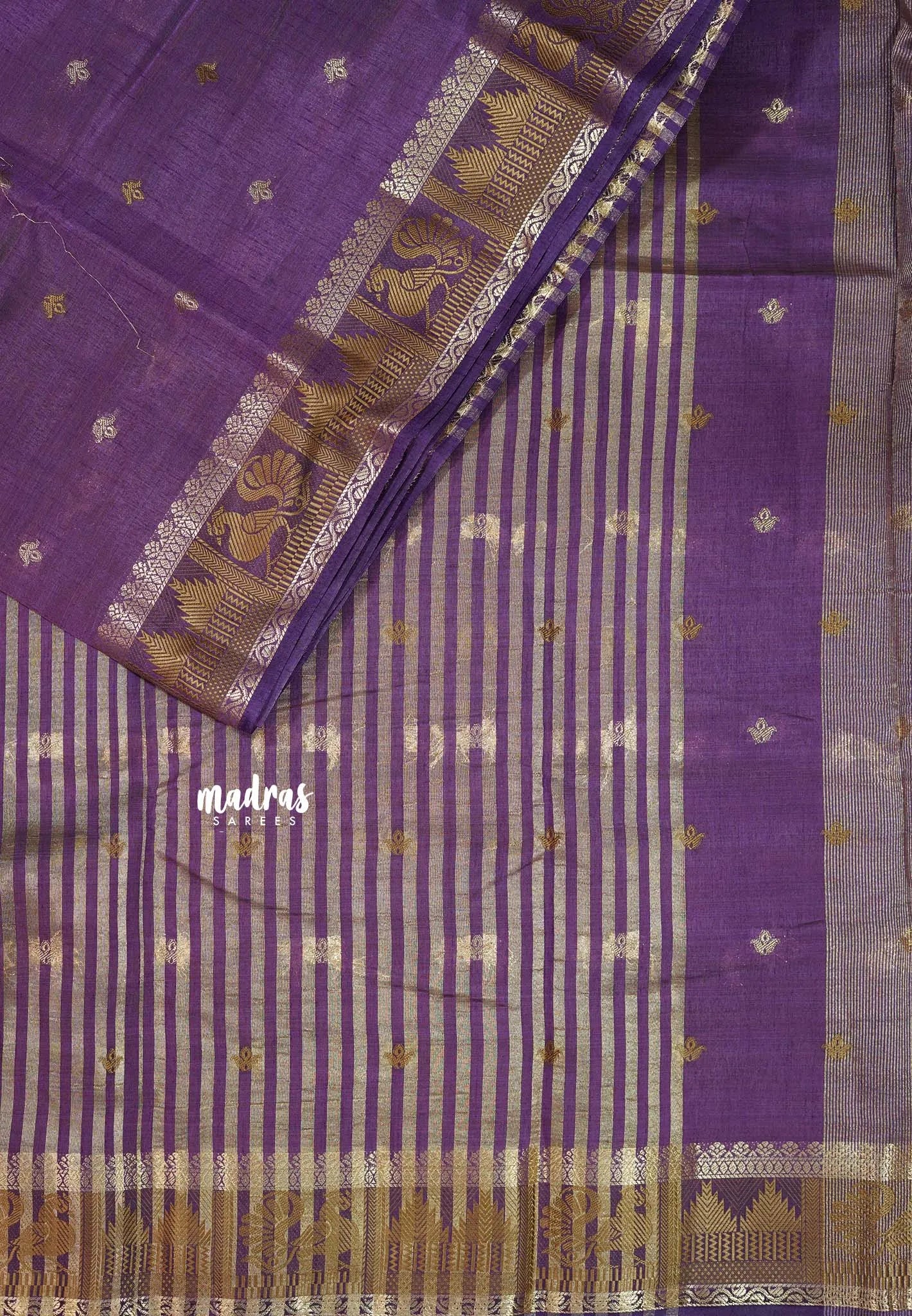 Royal Purple - Raaga - Semi Tussar Plain body with Buttas and Mayil Border