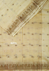 Beige - Raaga - Semi Tussar Plain body with Buttas and Mayil Border