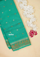 Aqua Green - Raaga - Semi Tussar Plain body with Buttas and Mayil Border