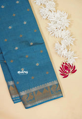 Peacock Blue - Raaga - Semi Tussar Plain body with Buttas and Mayil Border
