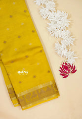 Paris Yellow - Raaga - Semi Tussar Plain body with Buttas and Mayil Border