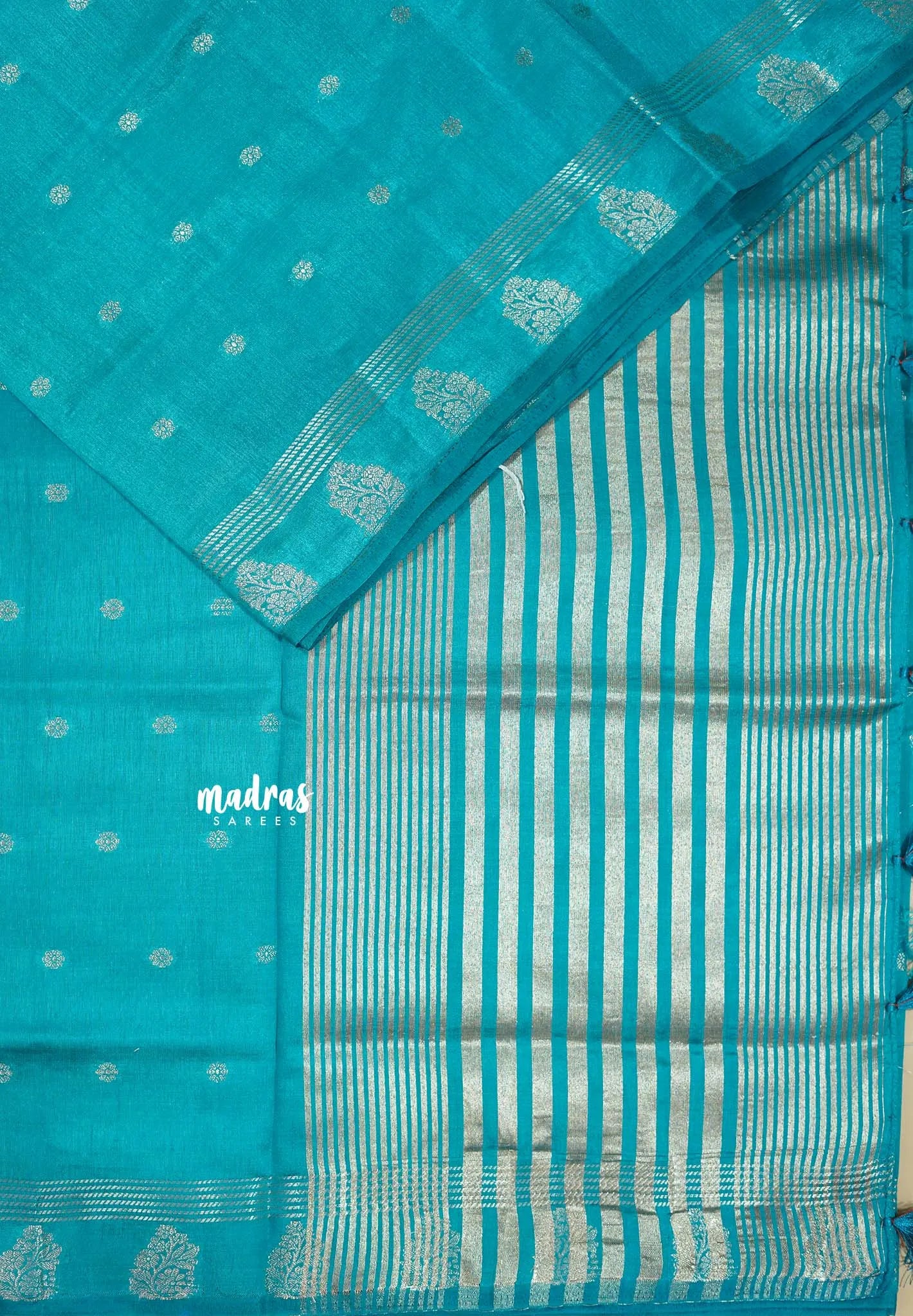 Teal Blue - Raaga - Lightweight Semi tussar saree with buttas and small border