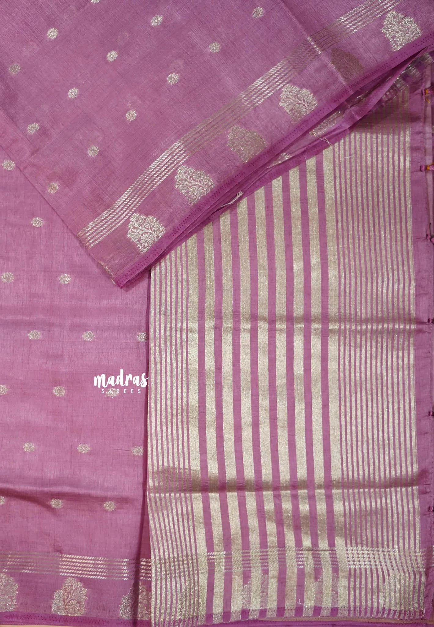 Onion Pink - Raaga - Lightweight Semi tussar saree with buttas and small border