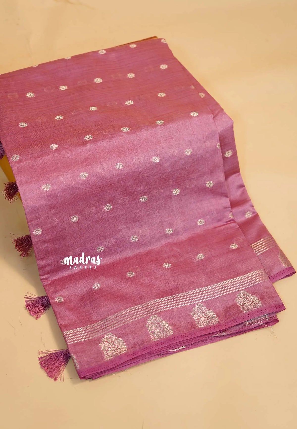 Onion Pink - Raaga - Lightweight Semi tussar saree with buttas and small border